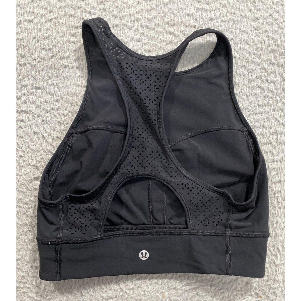 Lululemon Sports Bra Womens Size 6 Black High Neck Racerback Perforated Mesh